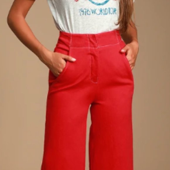 Nixon Red Contrast Stitch Culottes - Picture 6 of 7